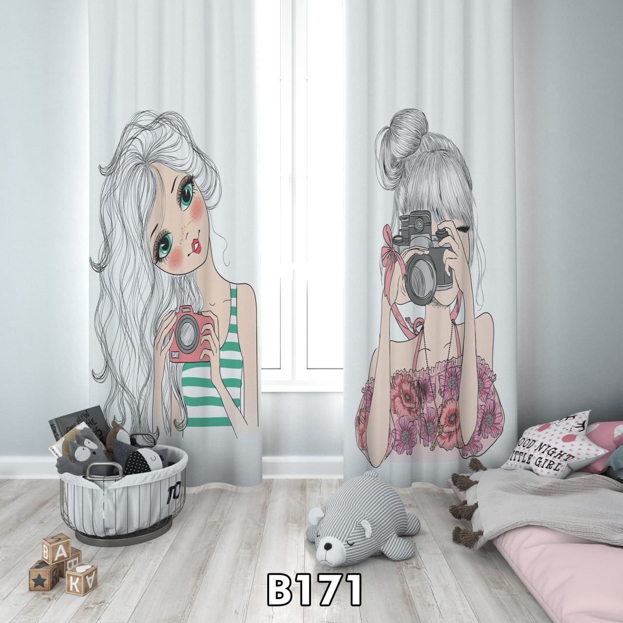 پرده چاپی دخترعکاس