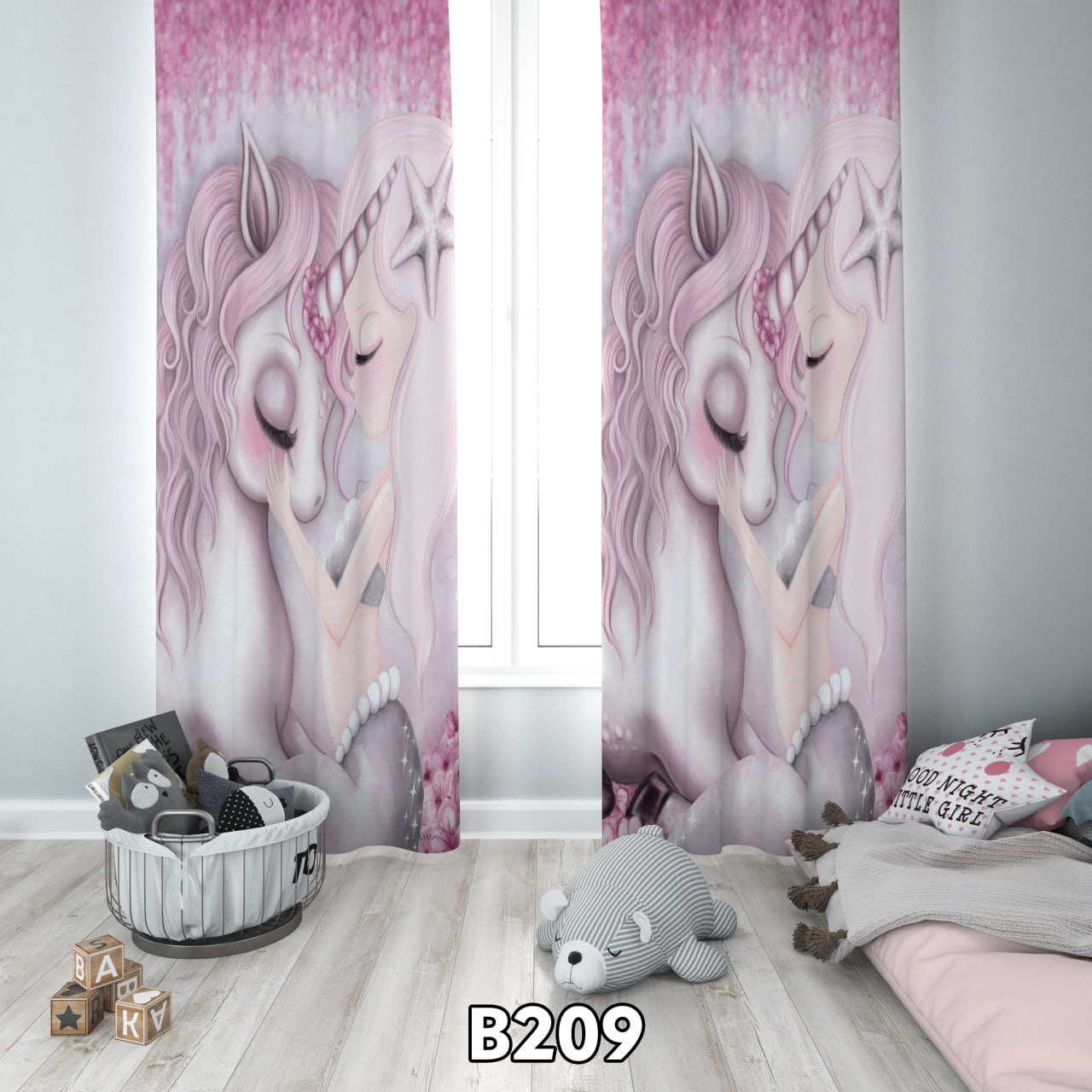 پرده چاپی دختر و یونیکورن