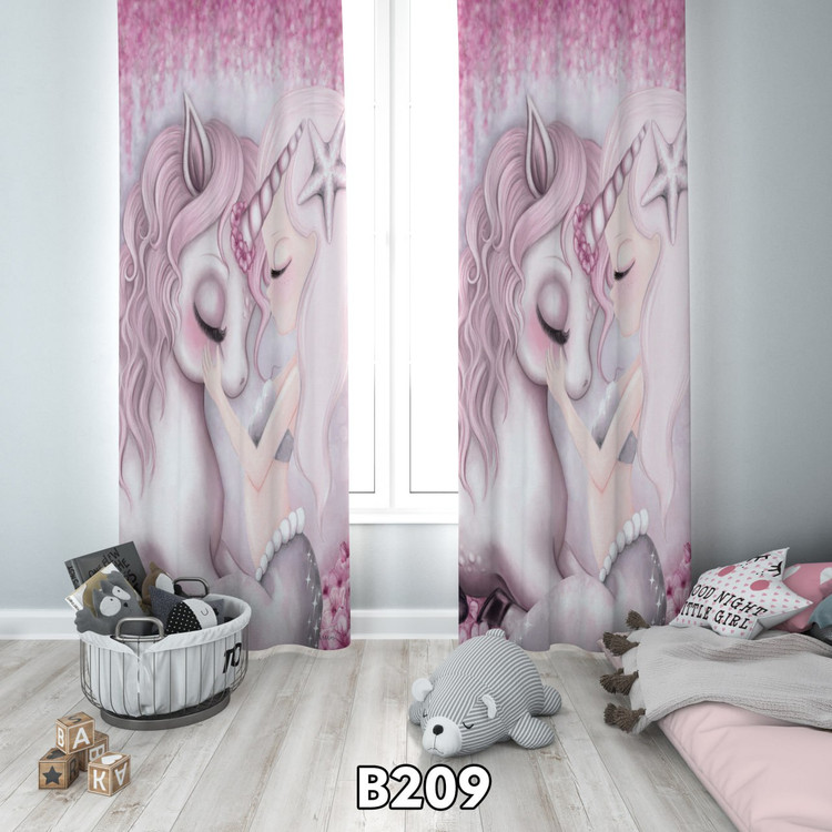 پرده چاپی دختر و یونیکورن