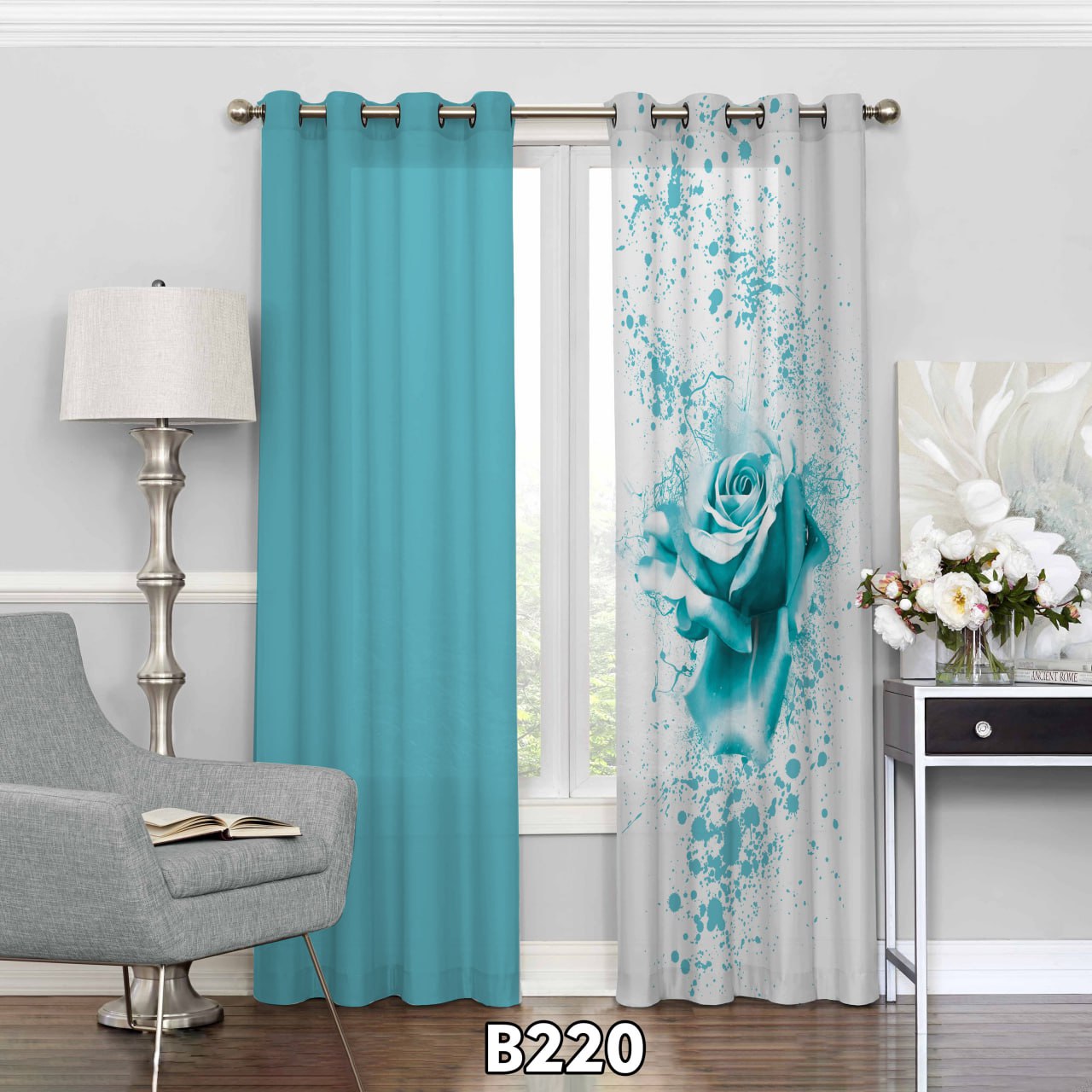 پرده چاپی گل سه بعدی